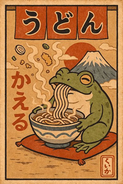 Frog loves Udon - Retro Japan Illustration by Jordan Fenix Gallery
