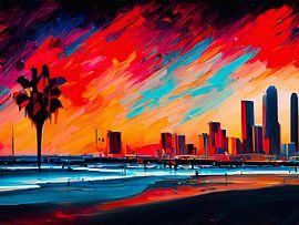 Strand en skyline van LA