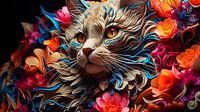 Abstracte neonkunst voor een kleurrijk schilderij voor een kat