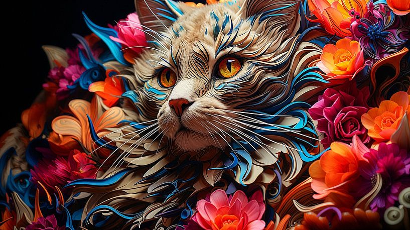 Abstract neon art for a colourful painting for a cat by Animaflora PicsStock