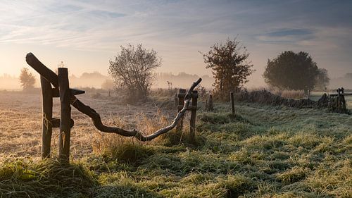 Clôture au lever du soleil
