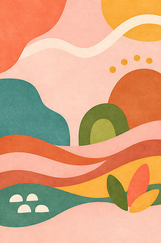 Warme Zonsondergang Abstracte Landschapsposter