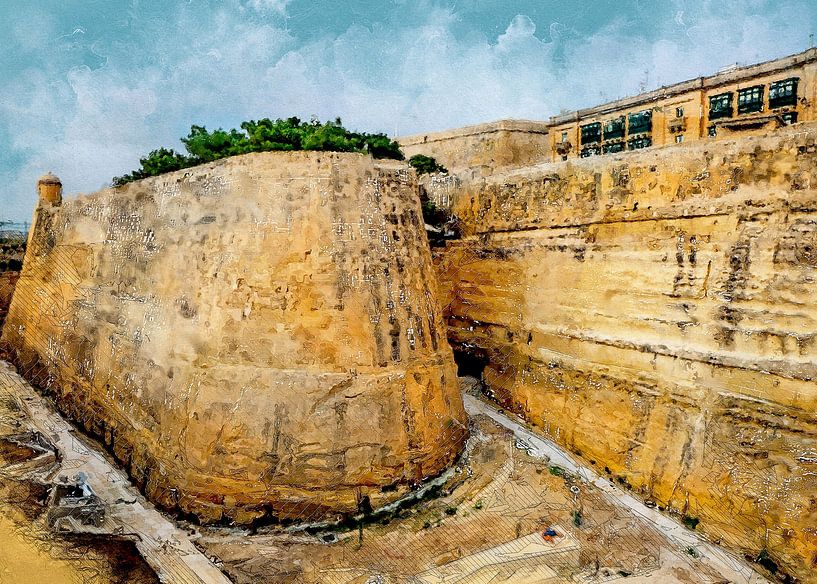 Malta Valetta stad aquarel schilderij #malta van JBJart Justyna Jaszke