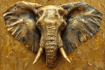 Majestueuze Olifant Gouden Elegantie in Textuurkunst van Eva Lee