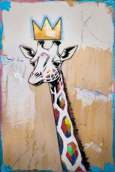 Bunte Giraffe mit Krone von Imperial Art House