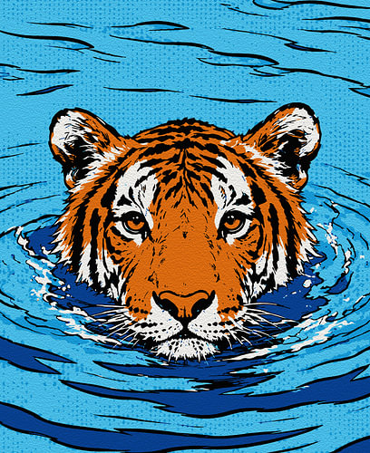 Un tigre dans l'eau – Portrait animalier de style Pop Art