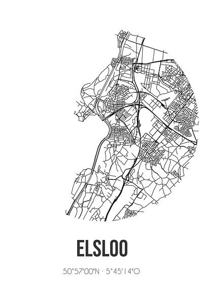 Elsloo (Limburg) | Map | Black and white by Prints of Place
