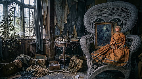 Une chambre gothique abandonnée avec une poupée ancienne qui fait froid dans le dos