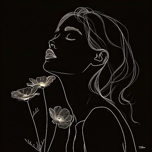 lijntekening van een vrouw met een bloem