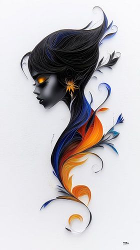 Vrouwenportretten in Papier, Goud en Multicolor