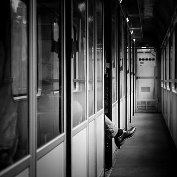 Foot out of train compartment, Berlin, Germany