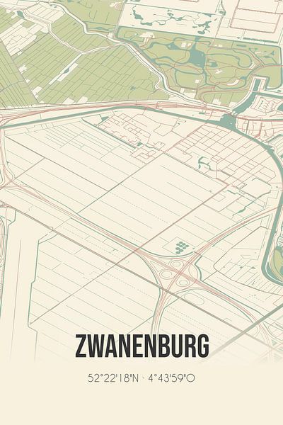 Vintage landkaart van Zwanenburg (Noord-Holland) van Stad & Wand
