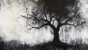Schwarz-Weiß-Panorama mit düsterem Baum
