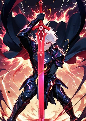 Zwarte ridder met rood zwaard