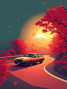 Roter Auto-Sonnenuntergang