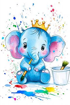 Blauwe olifant met gouden kroon van Imperial Art House