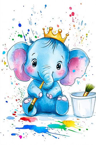 Blauwe olifant met gouden kroon