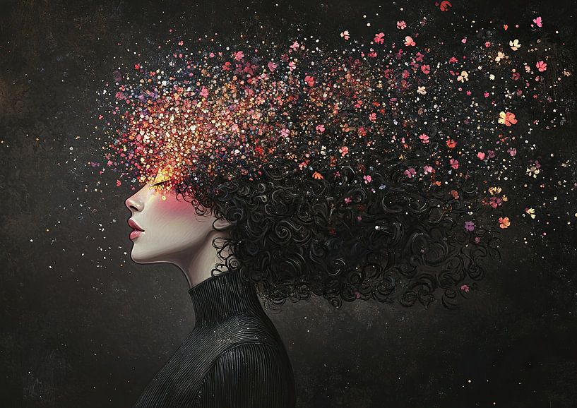 Woman and flowers | Woman with Colourful Flowers by Art Whims