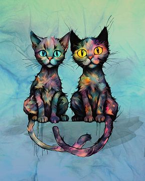 Eine Zeichnung von zwei niedlichen Katzen von Bianca Wisseloo