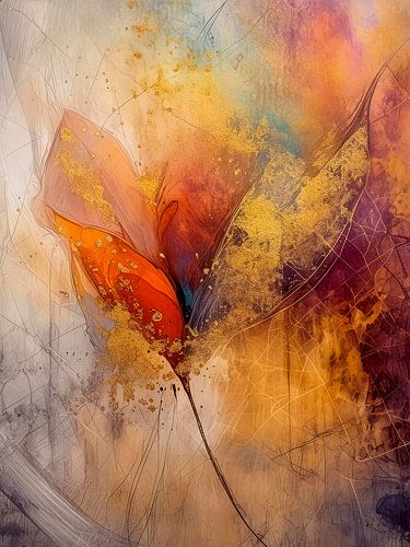 Modern Abstract. Herfst Stilleven. Herfstblad met warm goud