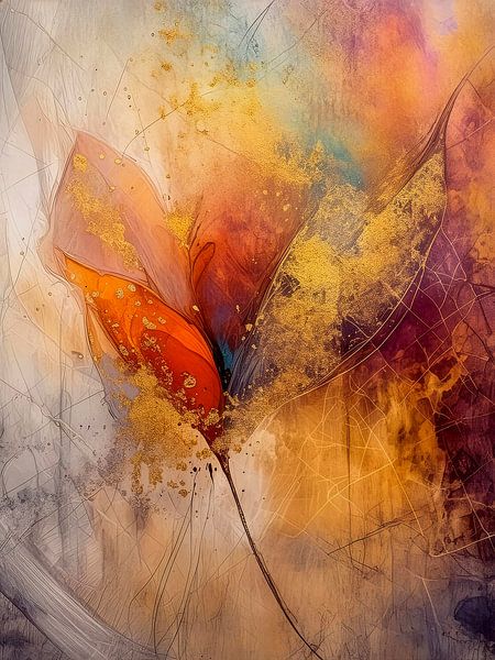 Herfst: Abstract herfstblad met warm goud van Studio Pieternel