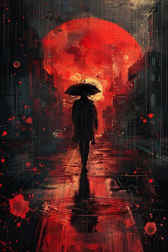 Mysterieuze Wandeling in Regenachtige Stad