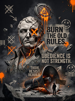 Burn The Old Rules Obedience Is Not Strength Cyberpunk Leader Graphic Design
