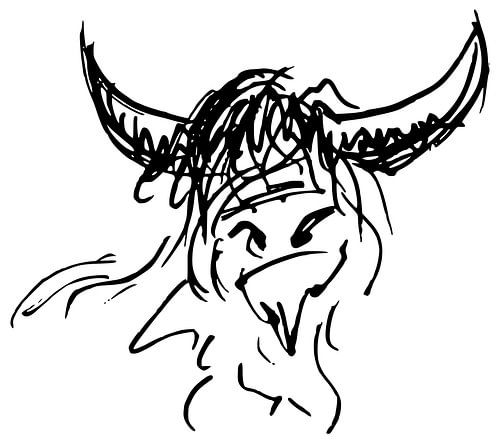 Ink schets - schotse hooglander - modern abstract werk