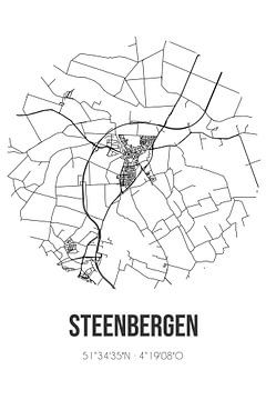 Steenbergen (Noord-Brabant) | Karte | Schwarz-weiß von Rezona