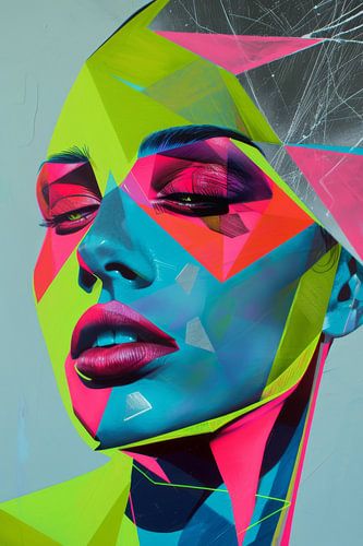 Neon-coloured portrait of a woman