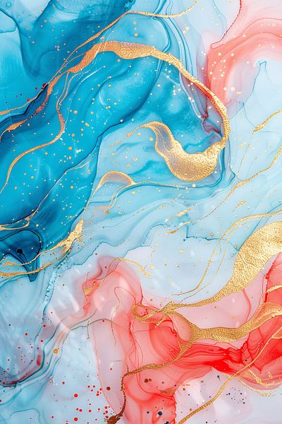 Abstracte Symfonie in Blauw en Roze van Art & Soul Creations