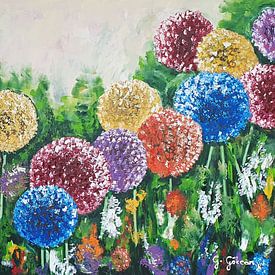 Colourful round flowers in the garden by Gulserin Gokcan