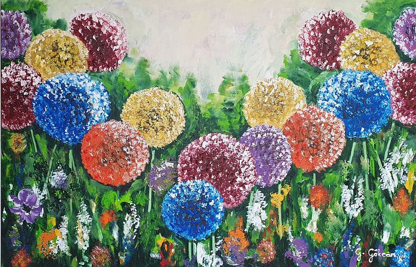 Colourful round flowers in the garden by Gulserin Gokcan