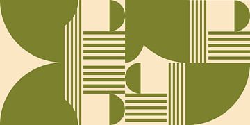 Retro geometrie met cirkels en strepen in Bauhaus-stijl in groen en van Dina Dankers
