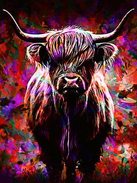 Schotse Hooglander kleurrijke digitale olieverf van Andika Bahtiar