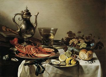 Pieter Claesz - Nature morte avec de l'argenterie et du homard 1641