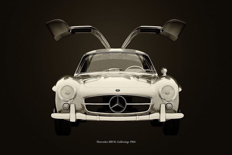 Mercedes 300SL Gullwings 1964 full Wings avant ouverte en N&B par Jan Keteleer