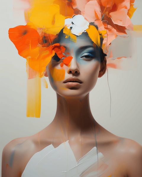 Kleurrijk, modern en abstract portret van Carla Van Iersel
