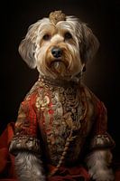 Hund in mittelalterlicher Kleidung