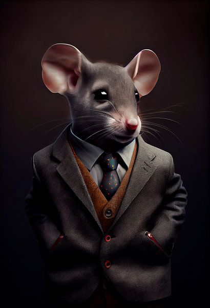 Statig staand portret van een Muis in een pak van Maarten Knops