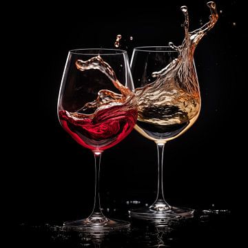 Portrait d'un vin rouge et d'un vin blanc dans un verre sur TheXclusive Art