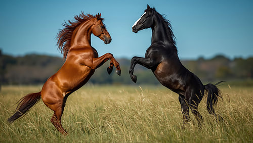 Paarden die op een weide opstaan