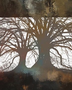 Der Wald | Abstrakte Collage der Natur in einer malerischen Palette von Braun und Taupe