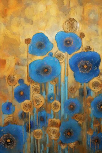 Blue Flowers on a Gold Background