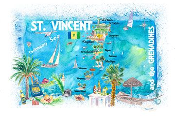 St. Vincent Grenadinen Antillen Illustrierte Reisekarte mit Straßen und Highlights von Markus Bleichner