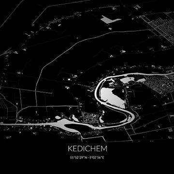Black-and-white map of Kedichem, Utrecht. by Rezona