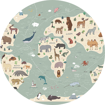 World Map with Animals van www.annemiekebezemer.nl