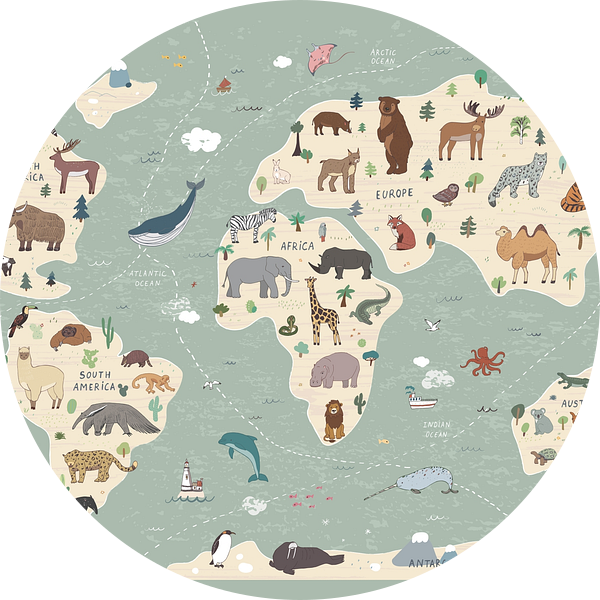 World Map with Animals van www.annemiekebezemer.nl