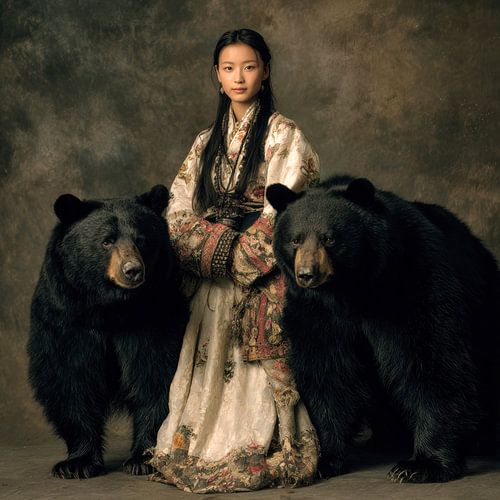 Une petite fille avec des ours