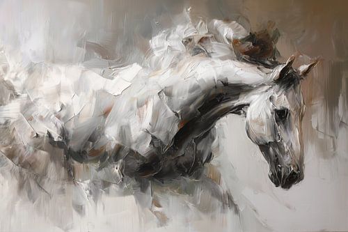 Wit paard in galop | Moderne kunst